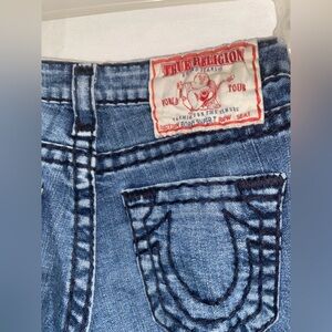 True Religion Blue Jeans Lowrise with Signature Stitching
